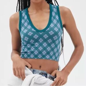 Urban Outfitters out from under Green and Blue Gray Argyle Crop Top